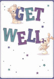 Buoyant and heartfelt, this get well card sparkles with colour and optimism, echoing the warmth of Harefield's close-knit community spirit. Two delightfully drawn friends-a snuggly teddy bear and a floppy-eared puppy-leap from the card, each balancing the vibrant, oversized letters of a hand-painted 'Get Well' wish. Rich shades of indigo and teal bring depth to the bold text, their lively contrast highlighted by a creamy-white backdrop akin to the fresh canvas of Harefield mornings. Blue and purple stars glimmer playfully around the scene, echoing the twinkle of street lamps along Rickmansworth Road on a brisk evening. The hand-illustrated fur is so realistically soft one can almost feel a reassuring embrace, reminiscent of the comfort that comes with blooms arranged by hand and delivered with care in Harefield. The card exudes warmth and playful sincerity, its gentle cheer an invitation for recovery. It's a visual token of kindness, perfect for pairing with a thoughtful bouquet to brighten someone's healing journey.